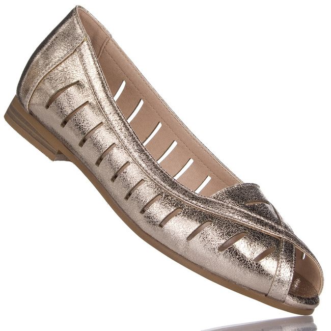 Złote baleriny z dziurkami Potocki 12392GD gold ażurowe bez noska