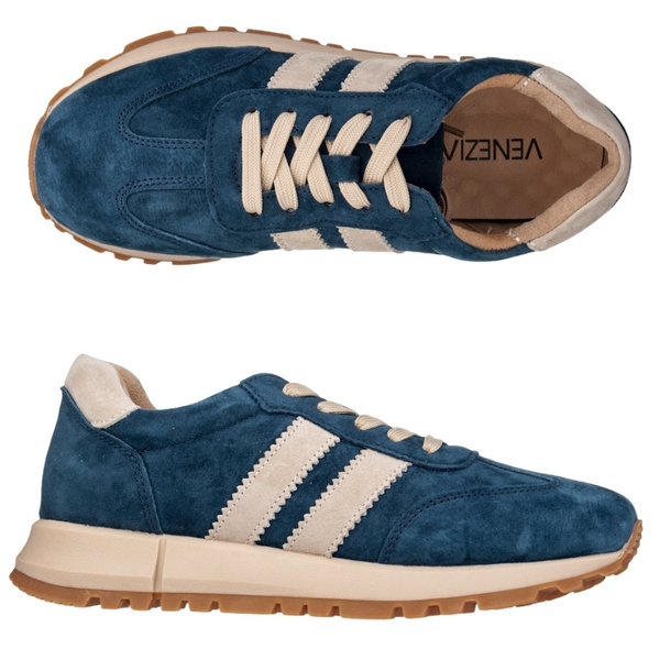 Granatowe sneakersy zamszowe Venezia V408-00395 z paskami naturalna skóra