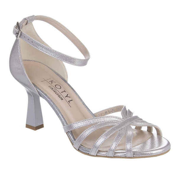 Srebrne sandałki damskie skórzane Kotyl 4369 srebrny ef buty taneczne