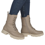 Botki na grubej podeszwie damskie Rieker Y7116-20 beżowe skórzane