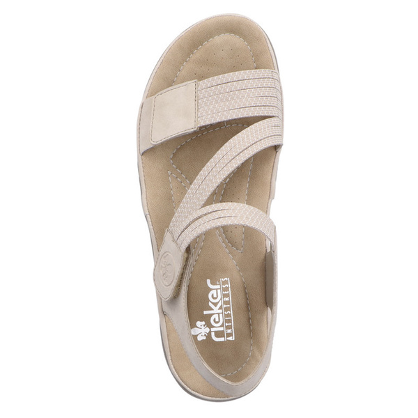 Sandały damskie na rzepy beżowe Rieker 64870-62 Beige z gumkami