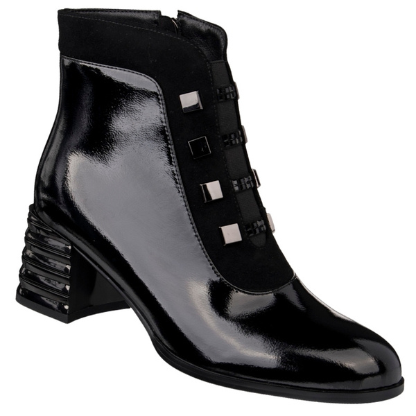 Lakierowane Botki damskie D&A S.Barski MR52-144 czarne skórzane