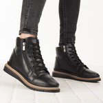 Czarne botki damskie Artiker 55C0787 skórzane podwójny zamek ciepłe