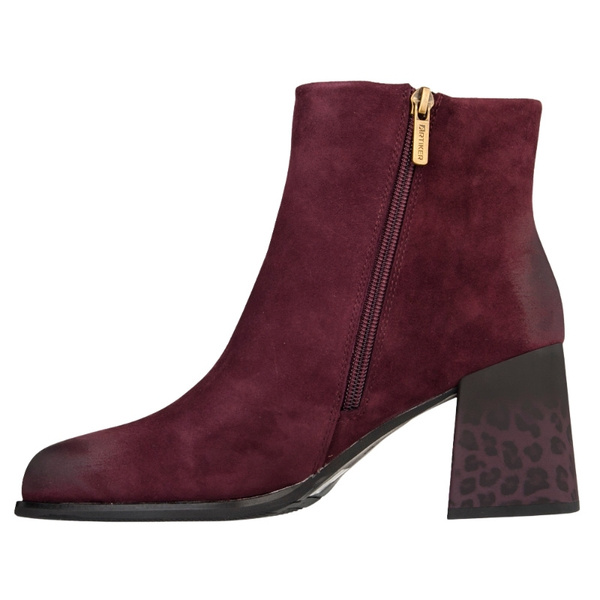 Zamszowe Botki na słupku damskie Artiker 57C0005 bordowe skórzane