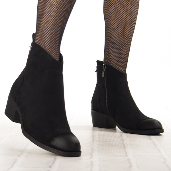 Zamszowe botki damskie Potocki 12751BK czarne ocieplone wygodne