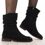 Zamszowe botki damskie Potocki 19311BK czarne ocieplone wygodne