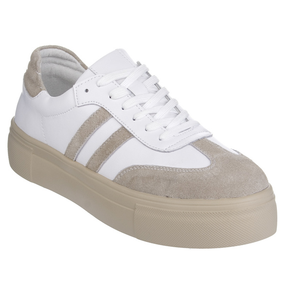 Białe sneakersy na platformie damskie skórzane Filippo DP6841 WH BE