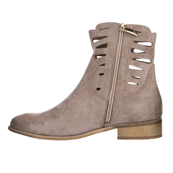 Beżowe ażurowe botki zamszowe Potocki 25-12558 kowbojki z dziurkami