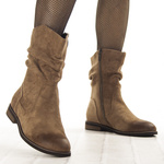 Zamszowe botki damskie Potocki 19311KH beżowe ocieplone wygodne