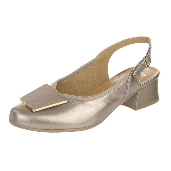Złote sandały na płaskim obcasie Góral 1994 perła skórzane