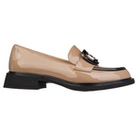 Lakierowane lordsy damskie Filippo DP6186/25 BE beżowe z ozdobą