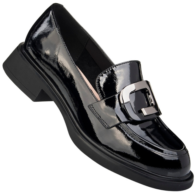 Lakierowane lordsy damskie Filippo DP6186/25 BK czarne z ozdobą