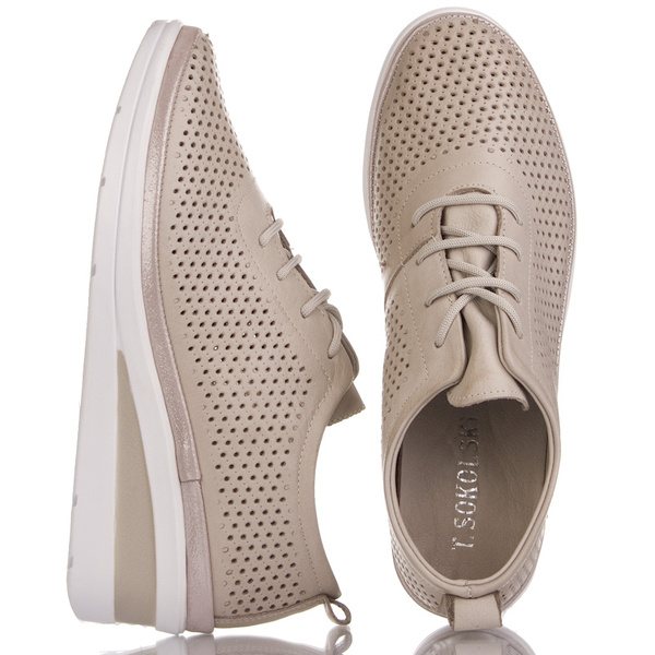 Ażurowe półbuty na koturnie T. Sokolski AMI W26-150 SGREY szare skórzane