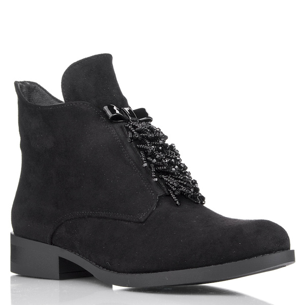 Botki damskie Barski HY42-712 black czarne koraliki zamsz