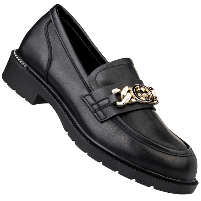 SKÓRZANE półbuty damskie S.Barski MR52-179 czarne z ozdobą eleganckie