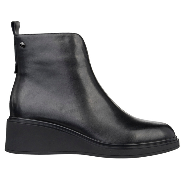 Czarne botki koturnie damskie Filippo DBT7446/25 BK skórzane ocieplone