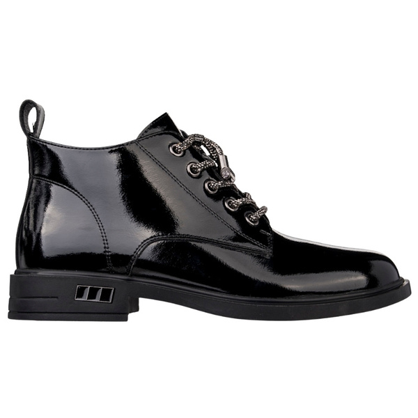 Lakierowane Botki wiązane D&A S.Barski MR52-144 czarne skórzane