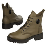 Botki khaki damskie Potocki 12672KH zielone na grubej podeszwie ocieplone