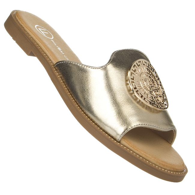 Złote klapki damskie z ozdobą Filippo DK6925/25 GO skórzana wkładka