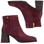 Zamszowe Botki na słupku damskie Artiker 57C0005 bordowe skórzane