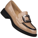 Lakierowane lordsy damskie Filippo DP6186/25 BE beżowe z ozdobą