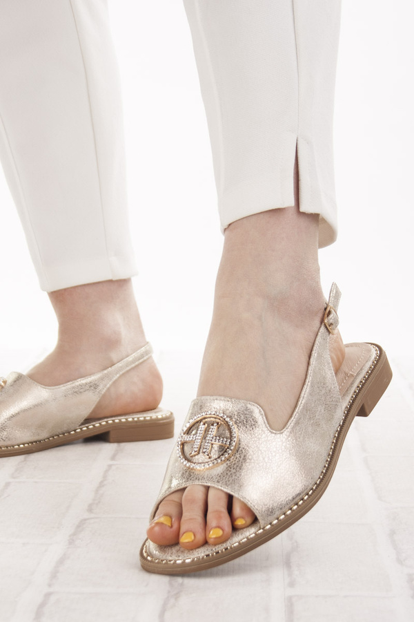 Złote sandały damskie S. Barski 002 LT.GOLD skórzana wkładka