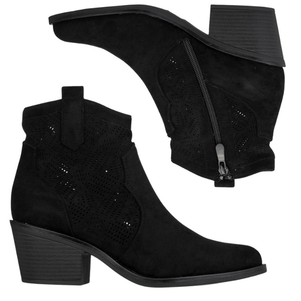 Botki kowbojki na obcasie zamszowe damskie S.Barski HY52-537 czarne