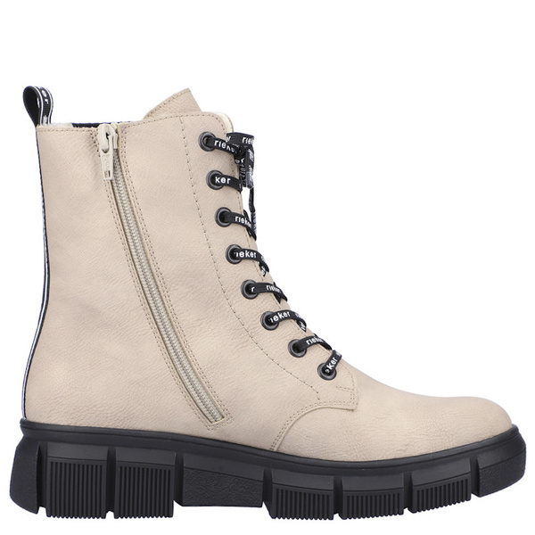 Beżowe Botki workery damskie Rieker X3414-60 ciepłe zimowe ocieplone