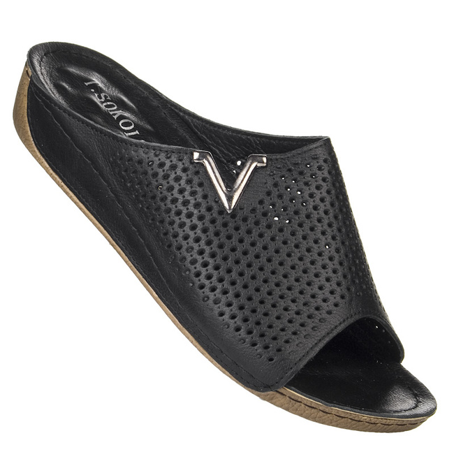 Klapki damskie ażurowe T.Sokolski AMI L25-161 BLK skórzane czarne