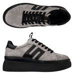 Szaresneakersy na platformie damskie Filippo DP6743/25 BK skórzane