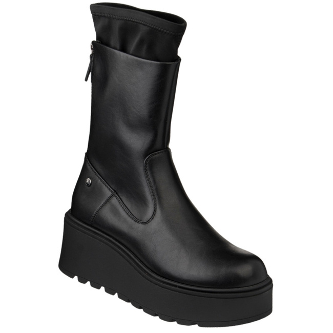 Skórzane Botki na koturnie damskie Maciejka A7161-01/00-7 czarne licowe