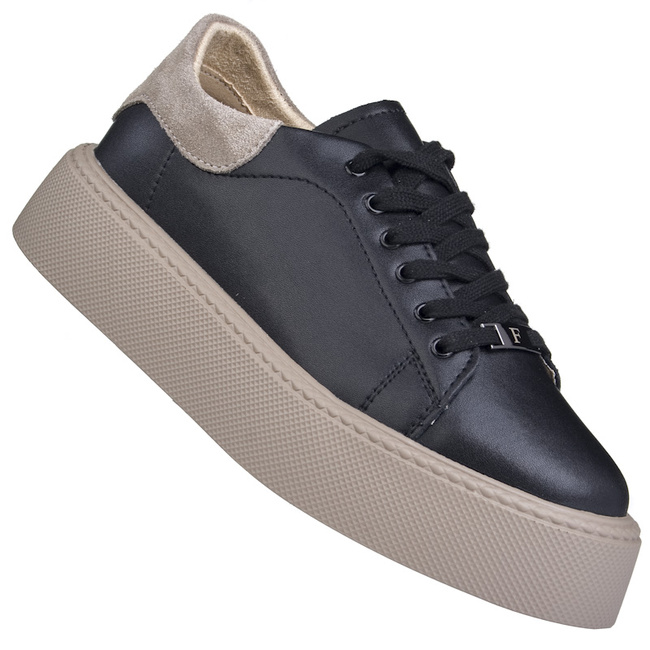 Czarne sneakersy damskie Filippo DP6119 BK BE skórzane na platformie