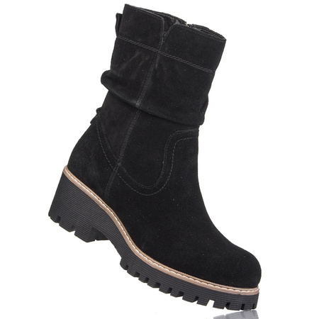 Skórzane Botki damskie Filippo 6402 BK czarne na grubej podeszwie