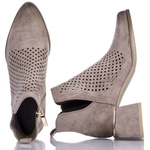 Beżowe ażurowe botki na obcasie Potocki 12356KH kowbojki na wiosnę