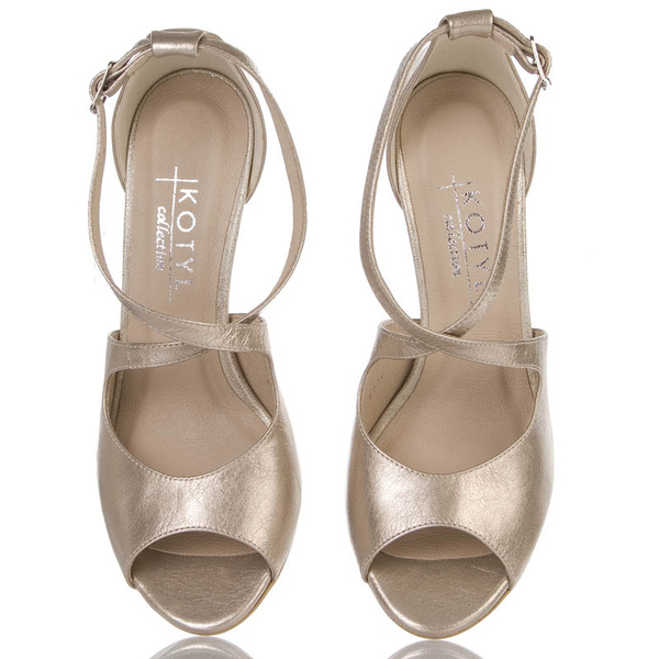 Złote sandałki na szpilce skórzane Kotyl 5947 złoty vera buty ślubne