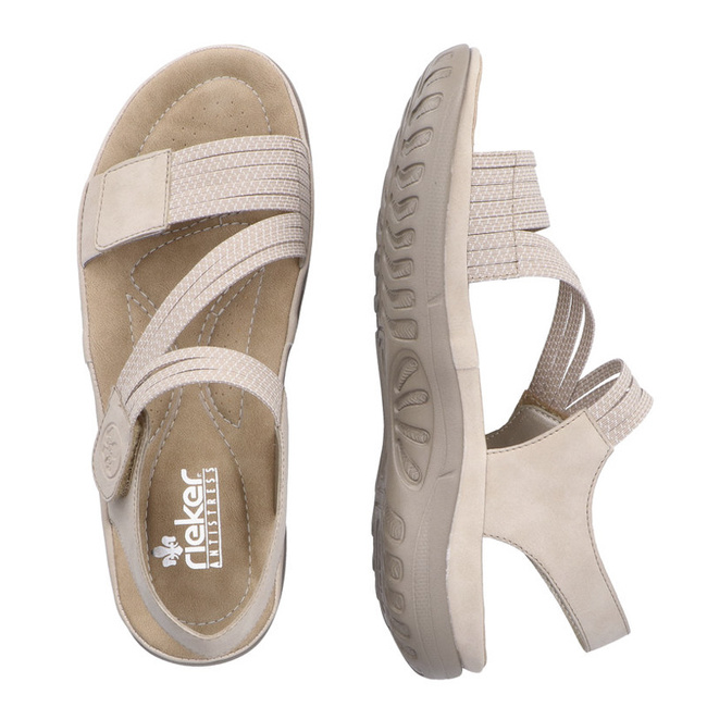 Sandały damskie na rzepy beżowe Rieker 64870-62 Beige z gumkami