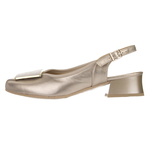 Złote sandały na płaskim obcasie Góral 1994 perła skórzane