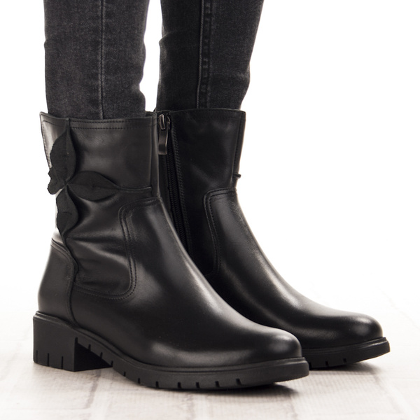 Skórzane Botki damskie Bioeco Arka 7969 czarne eleganckie ocieplone