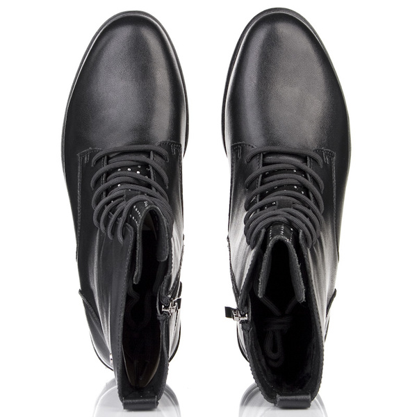 Botki damskie skórzane wiązane Filippo DBT4747/25 BK D czarne