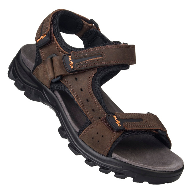 Męskie sandały sportowe brązowe Filippo MS7038/25 BR skórzane
