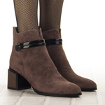 Botki damskie na obcasie S.Barski CR52-650 brown brązowe skórzane