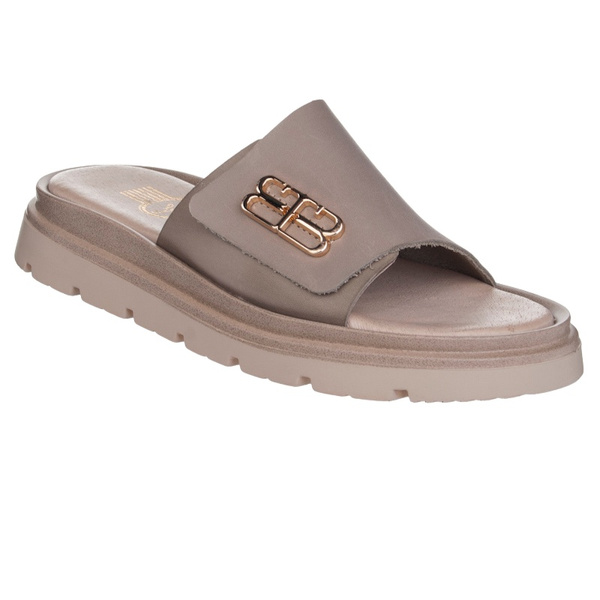 Polskie skórzane klapki damskie Lemar 40442 BF. Taupe beżowe wygodne