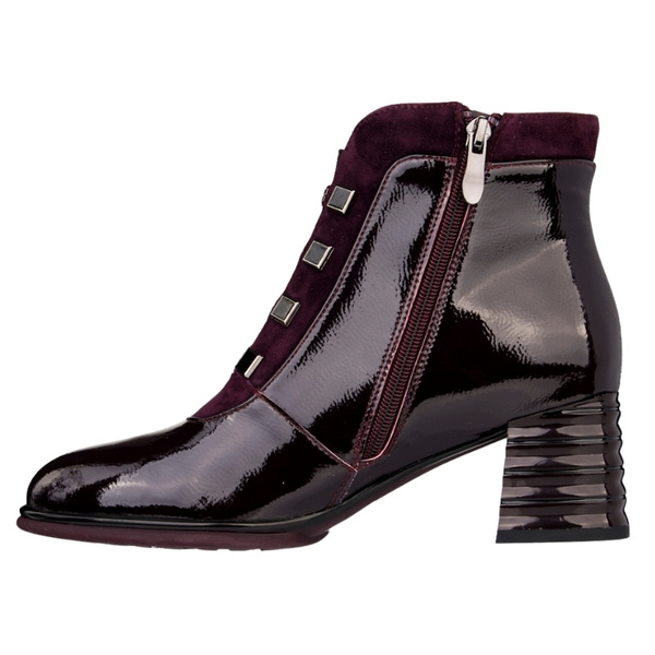 Lakierowane Botki damskie D&A S.Barski CR52-696 WINE bordowe skórzane