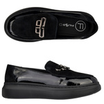 Lakierowane mokasyny damskie Filippo DP7216/25 BK czarne z ozdobą