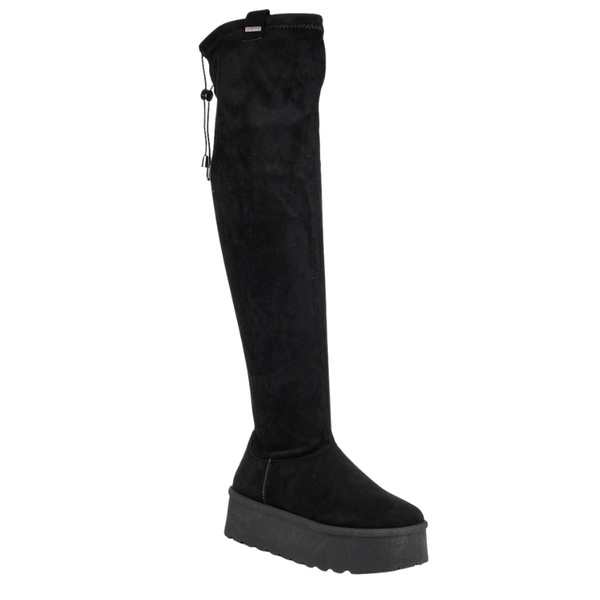 Czarne Kozaki damskie Big Star SS274264 za kolano elastyczne na platformie