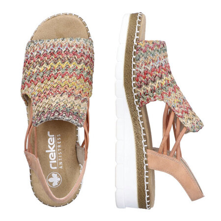 Sandały na platformie słomkowe Rieker V1241-90 multi wielokolorowe