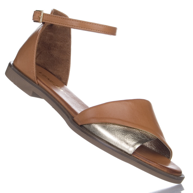 Skórzane sandały damskie Venezia A022LEBROBS118 brązowe płaskie