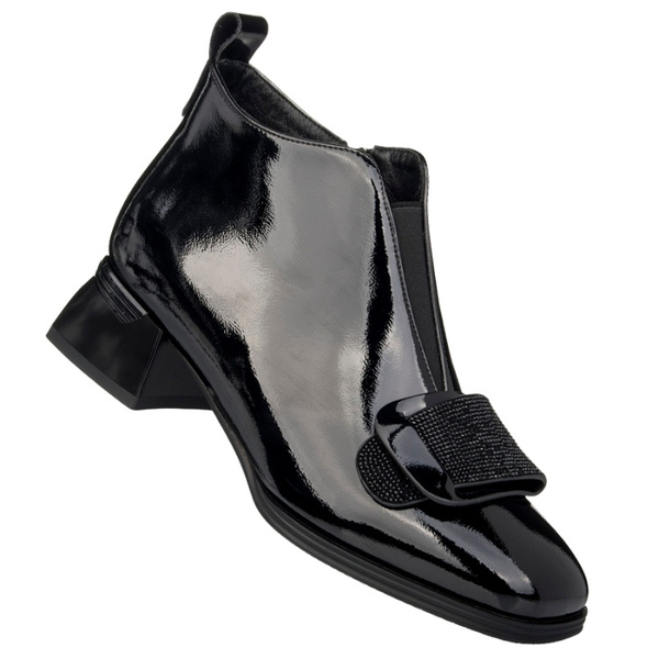 Botki lakierowane damskie Artiker 57C1037 czarne skórzane ocieplone