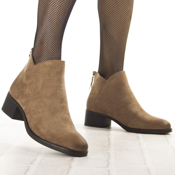 Zamszowe Botki na obcasie damskie Potocki 12472BG beżowe ocieplone