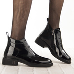 Lakierowane Botki z ozdobami D&A S.Barski MR52-118 czarne skórzane